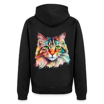 Bunte psychedelische Maine Coon Katze - Unisex Premium Bio Zip Hoodie - Schwarz - Hinten - Nico (187cm)