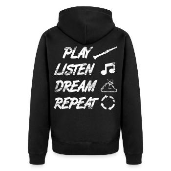 Playing, Listening, Dreaming, Repeating - Unisex Premium Organic Zip Hoodie - black - Back - Nico (187cm)
