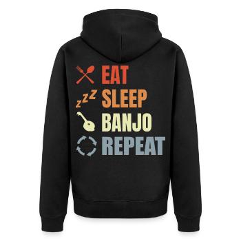 Vintage Banjo Spruch - Unisex Premium Bio Zip Hoodie - Schwarz - Hinten - Nico (187cm)