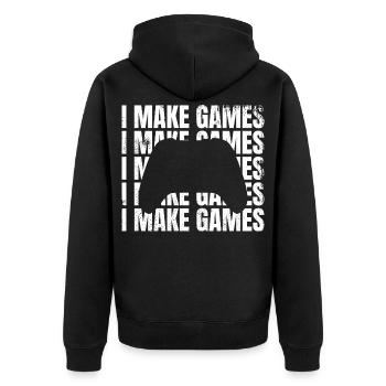 I develop games - Unisex Premium Organic Zip Hoodie - black - Back - Nico (187cm)