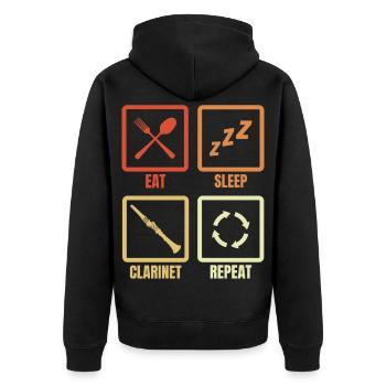Essen Schlafen Klarinette Wiederholen - Unisex Premium Bio Zip Hoodie - Schwarz - Hinten - Nico (187cm)