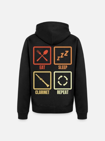 Food Sleep Clarinet Repeat - Unisex Premium Organic Zip Hoodie - black
