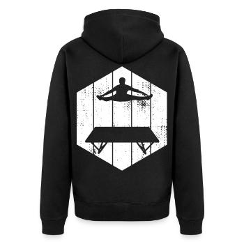 Lustiger Trampolinspringer - Unisex Premium Bio Zip Hoodie - Schwarz - Hinten - Nico (187cm)