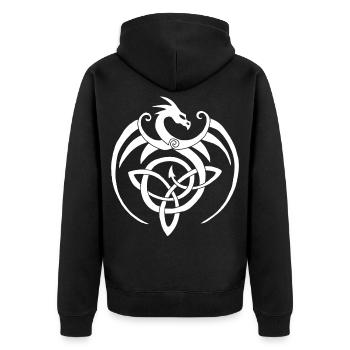 White dragon and Celtic symbol - Unisex Premium Organic Zip Hoodie - black - Back - Nico (187cm)
