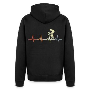 BMX Herzschlag Vintage - Unisex Premium Bio Zip Hoodie - Schwarz - Hinten - Nico (187cm)
