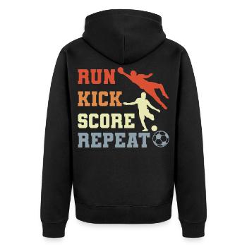 Fußballspieler Routine - Unisex Premium Bio Zip Hoodie - Schwarz - Hinten - Nico (187cm)