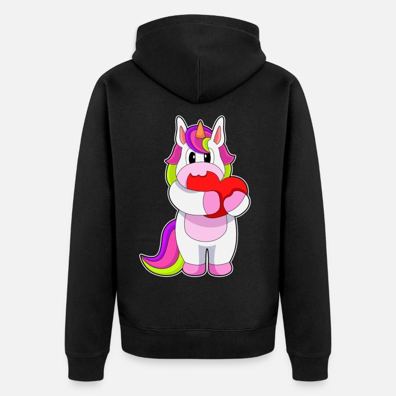 Einhorn Herz - Unisex Premium Bio Zip Hoodie - Schwarz