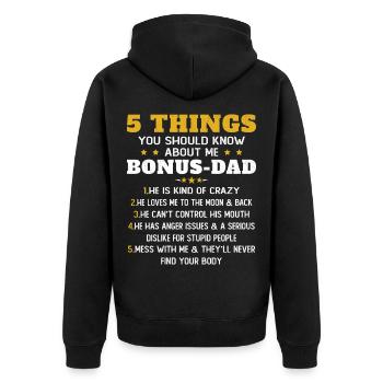 5 Choses à Savoir Sur Mon Père Bonus Humour - Veste à capuche bio Premium Unisexe - noir - Dos - Nico (187cm)