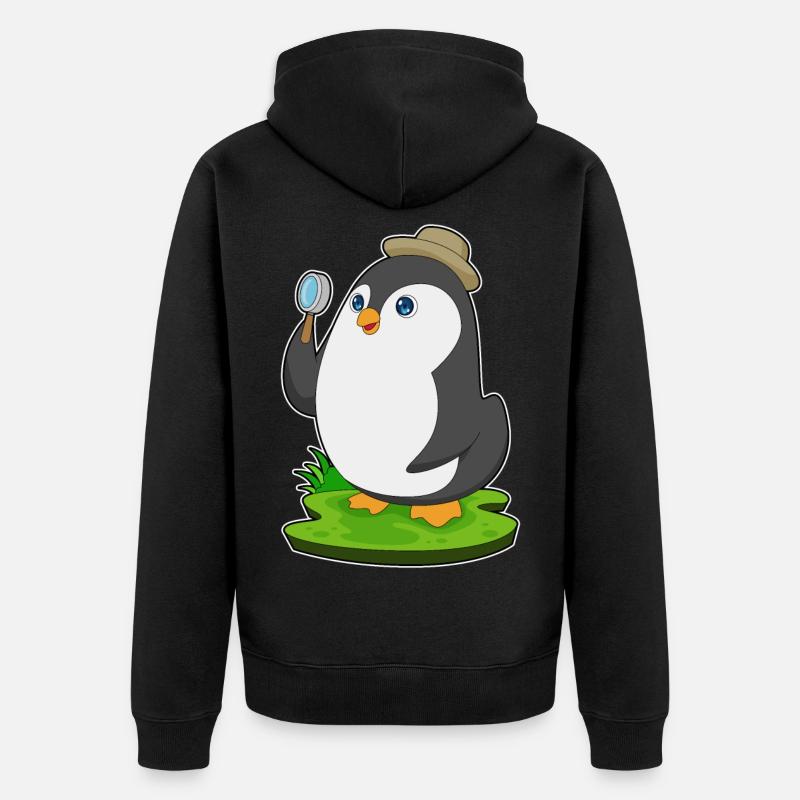 Pingouin Détective Magnifier - Veste à capuche bio Premium Unisexe - noir
