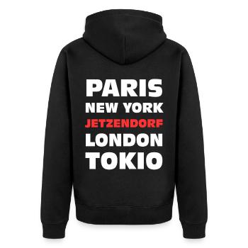 Jetzendorf Bayern lustig  - Unisex Premium Bio Zip Hoodie - Schwarz - Hinten - Nico (187cm)
