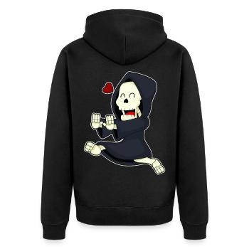 Skeleton Jogger Jogging Sport - Unisex Premium Organic Zip Hoodie - black - Back - Nico (187cm)