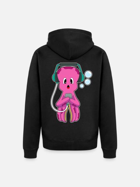 Octopus Headphones Music - Unisex Premium Organic Zip Hoodie - black