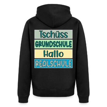 Tschüss Grundschule Hallo Realschule Schulwechsel - Unisex Premium Bio Zip Hoodie - Schwarz - Hinten - Nico (187cm)