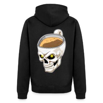 Totenkopf Tasse Kaffee - Unisex Premium Bio Zip Hoodie - Schwarz - Hinten - Nico (187cm)