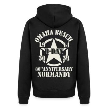 Omaha Beach 1944 D Day 2024 80th Anniversary - Unisex Premium Organic Zip Hoodie - black - Back - Nico (187cm)