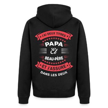 Deux Titres Papa Et Beau-Père Cadeau humour - Veste à capuche bio Premium Unisexe - noir - Dos - Nico (187cm)