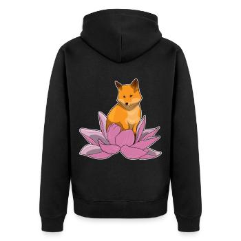 Fuchs Lotusblume - Unisex Premium Bio Zip Hoodie - Schwarz - Hinten - Nico (187cm)