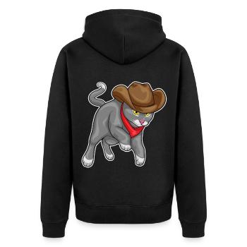 Katze Cowboy Cowboyhut - Unisex Premium Bio Zip Hoodie - Schwarz - Hinten - Nico (187cm)