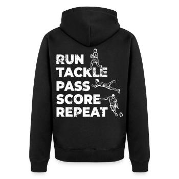 Rugbyspieler Zeitplan - Unisex Premium Bio Zip Hoodie - Schwarz - Hinten - Nico (187cm)
