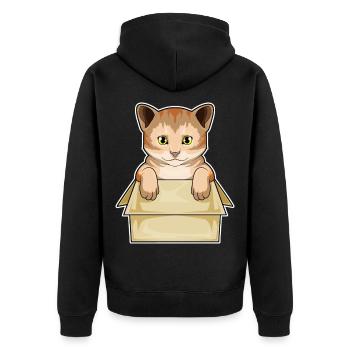 Katze Karton - Unisex Premium Bio Zip Hoodie - Schwarz - Hinten - Nico (187cm)