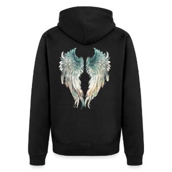 Watercolor Aquatic Angel Wings - Unisex Premium Organic Zip Hoodie - black - Back - Nico (187cm)
