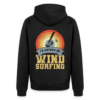 Vintage Windsurfer Zitat - Unisex Premium Bio Zip Hoodie - Schwarz - Hinten - Nico (187cm)