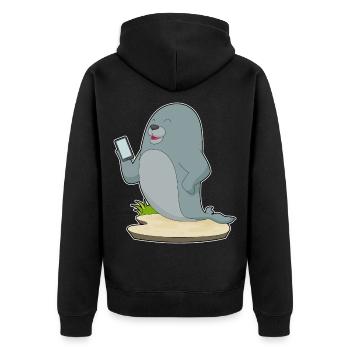 Seehund Smartphone - Unisex Premium Bio Zip Hoodie - Schwarz - Hinten - Nico (187cm)