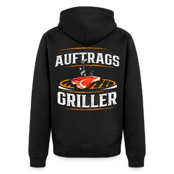 Auftragsgriller - Lustiger Spruch BBQ Grillmeister - Unisex Premium Bio Zip Hoodie - Schwarz - Hinten - Nico (187cm)