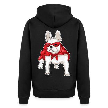 French Bulldog Superhero Cloak - Unisex Premium Organic Zip Hoodie - black - Back - Nico (187cm)