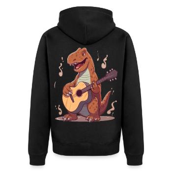 Dinosaur with guitar for musicians - Unisex Premium Organic Zip Hoodie - black - Back - Nico (187cm)