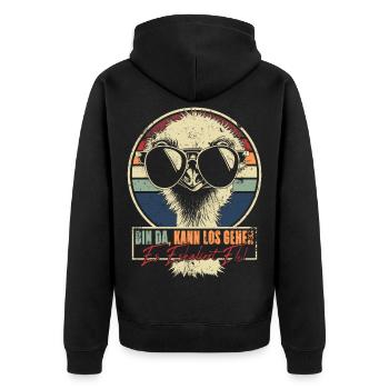 Bin Da Kann Los Gehen Es Eskaliert Eh Strauß Retro - Unisex Premium Bio Zip Hoodie - Schwarz - Hinten - Nico (187cm)