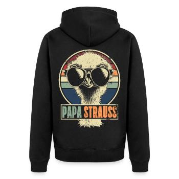 Papa Strauss Retro Emu Laufvogel Sonnenbrille - Unisex Premium Bio Zip Hoodie - Schwarz - Hinten - Nico (187cm)