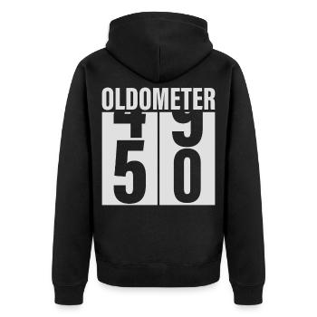 50ter Geburstag Oldometer - Unisex Premium Bio Zip Hoodie - Schwarz - Hinten - Nico (187cm)