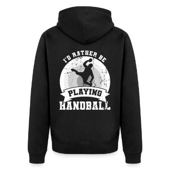 Ich würde lieber Handball spielen - Unisex Premium Bio Zip Hoodie - Schwarz - Hinten - Nico (187cm)