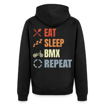 Eat Sleep BMX Repeat - Unisex Premium Organic Zip Hoodie - black - Back - Nico (187cm)