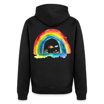 Regenbogen - Unisex Premium Bio Zip Hoodie - Schwarz - Hinten - Nico (187cm)