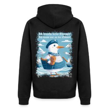 Ich brauche keine Therapie, muss nur an die Ostsee - Unisex Premium Bio Zip Hoodie - Schwarz - Hinten - Nico (187cm)