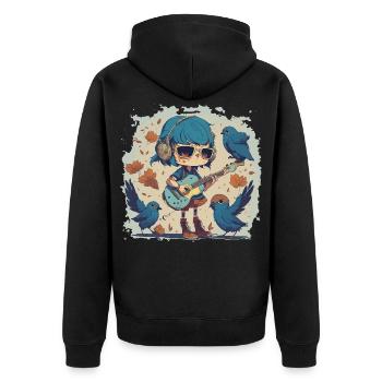 Fille avec guitare en automne - Veste à capuche bio Premium Unisexe - noir - Dos - Nico (187cm)