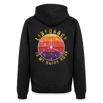 Geschenkidee: Linedance is my happy hour - Unisex Premium Bio Zip Hoodie - Schwarz - Hinten - Nico (187cm)