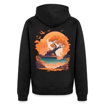 Natur pur Urlaub Entspannung - Unisex Premium Bio Zip Hoodie - Schwarz - Hinten - Nico (187cm)