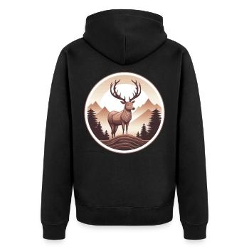 Hirsch Wald und Berge - Unisex Premium Bio Zip Hoodie - Schwarz - Hinten - Nico (187cm)