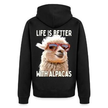 Alpaka Life Is Better With Alpacas Lama Alpakas - Unisex Premium Bio Zip Hoodie - Schwarz - Hinten - Nico (187cm)