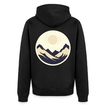 Berge bei Sonnenschein - Unisex Premium Bio Zip Hoodie - Schwarz - Hinten - Nico (187cm)