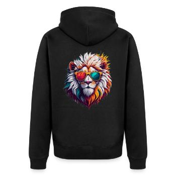 Neon Sunglass Lion - Unisex Premium Organic Zip Hoodie - black - Back - Nico (187cm)