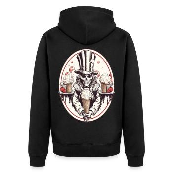 Skull mit Eiswaffel und Zylinderhut - Unisex Premium Organic Zip Hoodie - black - Back - Nico (187cm)