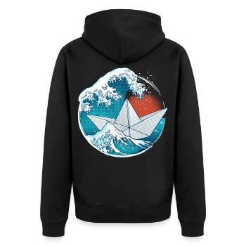 Bateau en papier origami - Veste à capuche bio Premium Unisexe - noir - Dos - Nico (187cm)