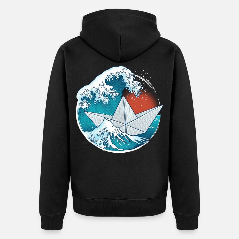 Bateau en papier origami - Veste à capuche bio Premium Unisexe - noir