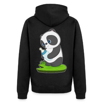 Panda Babyflasche Milch - Unisex Premium Bio Zip Hoodie - Schwarz - Hinten - Nico (187cm)