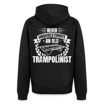 Unterschätze nie alte Trampolinspringer - Unisex Premium Bio Zip Hoodie - Schwarz - Hinten - Nico (187cm)