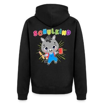 Stilvoll ins Schulleben! Unser Einschulungs-Design - Unisex Premium Bio Zip Hoodie - Schwarz - Hinten - Nico (187cm)